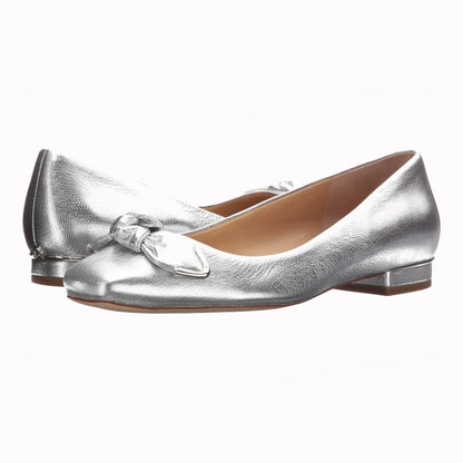 MICHAEL Michael Kors Liza Metallic Silver Bow Accent Ballet Flats