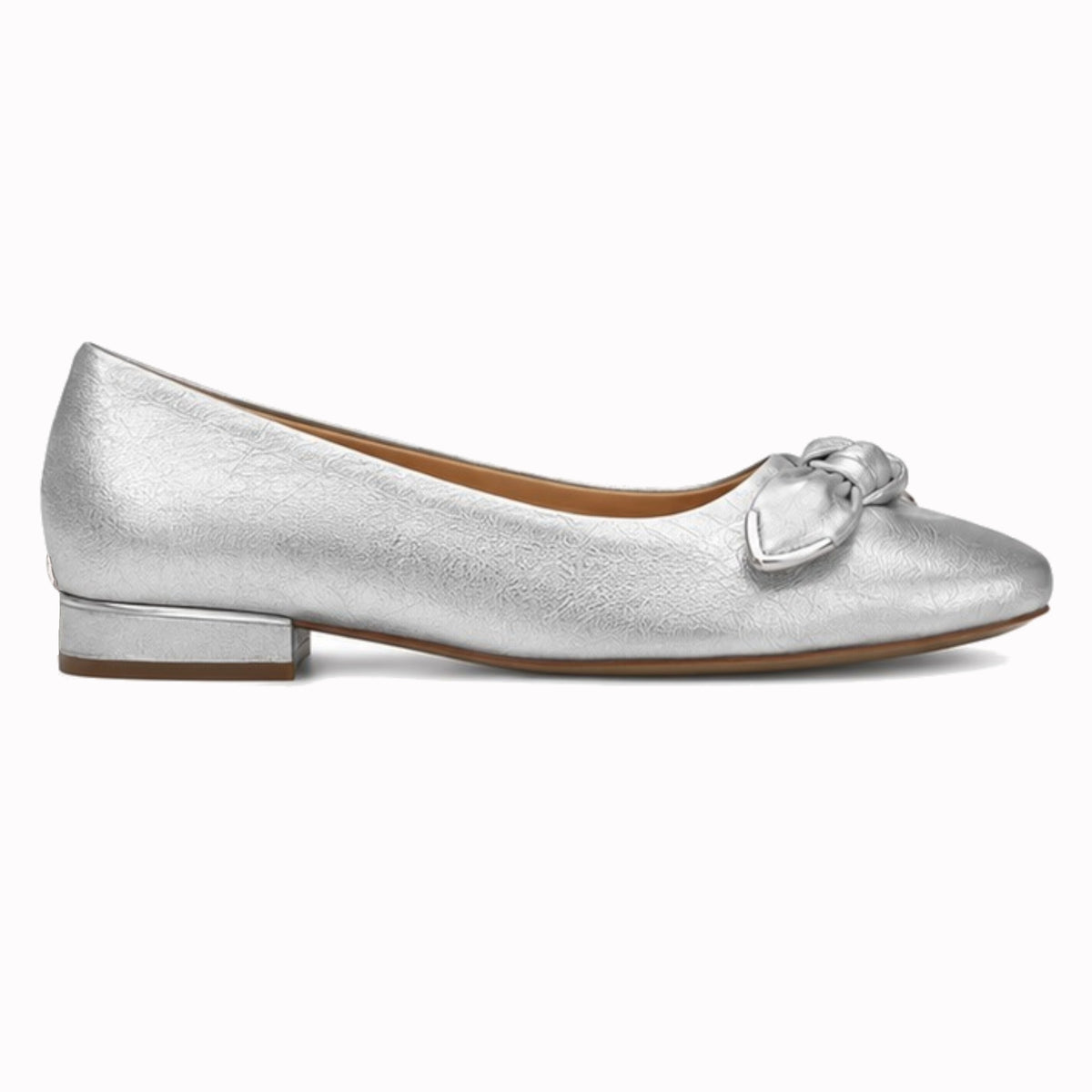 MICHAEL Michael Kors Liza Metallic Silver Bow Accent Ballet Flats