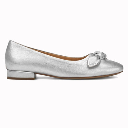 MICHAEL Michael Kors Liza Metallic Silver Bow Accent Ballet Flats