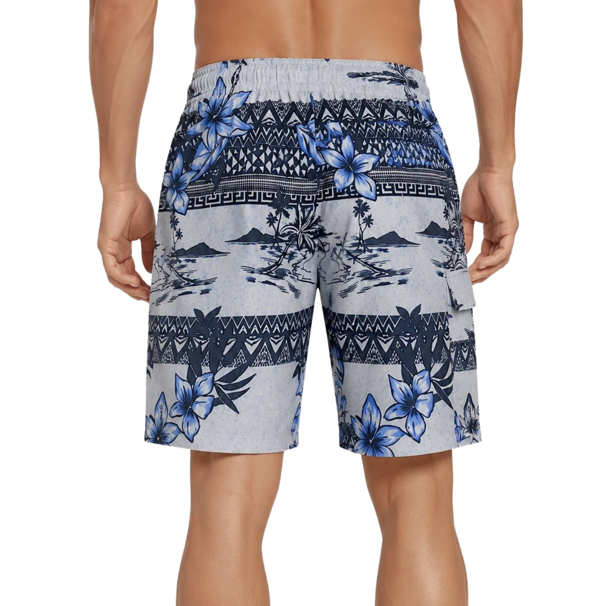 Newport Blue Men's White/Navy Printed Swim Board Shorts