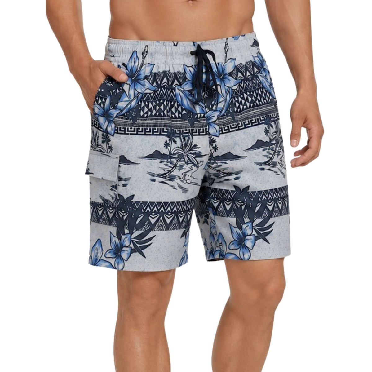 Newport Blue Men's White/Navy Printed Swim Board Shorts