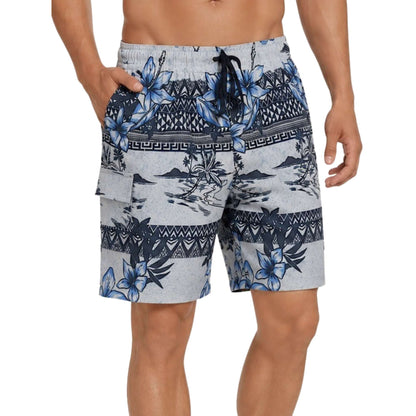 Newport Blue Men's White/Navy Printed Swim Board Shorts