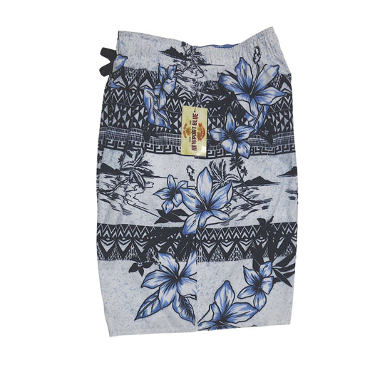 Newport Blue Men's White/Navy Printed Swim Board Shorts