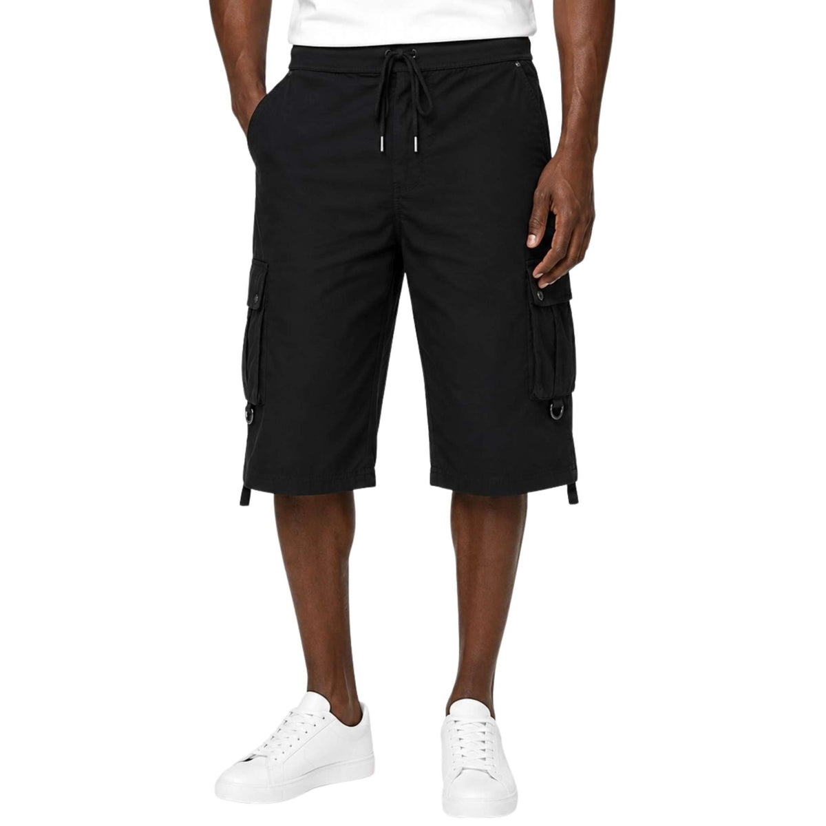 Guess Men's Black Roll Tab Classic Cargo Shorts
